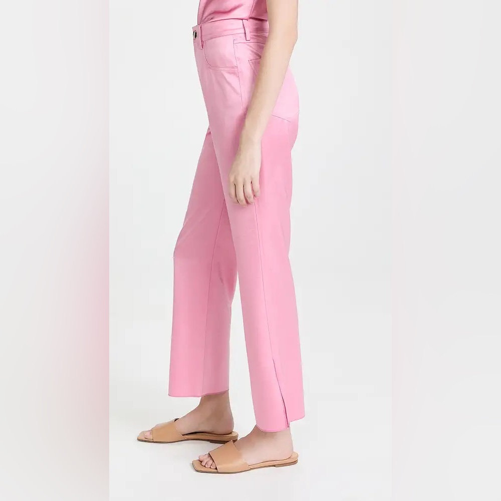 NWT $525 Nanushka Vaeda Navy Glossy Satin 5 Pocket Cropped Flare Pants with Slit - Picture 2 of 9